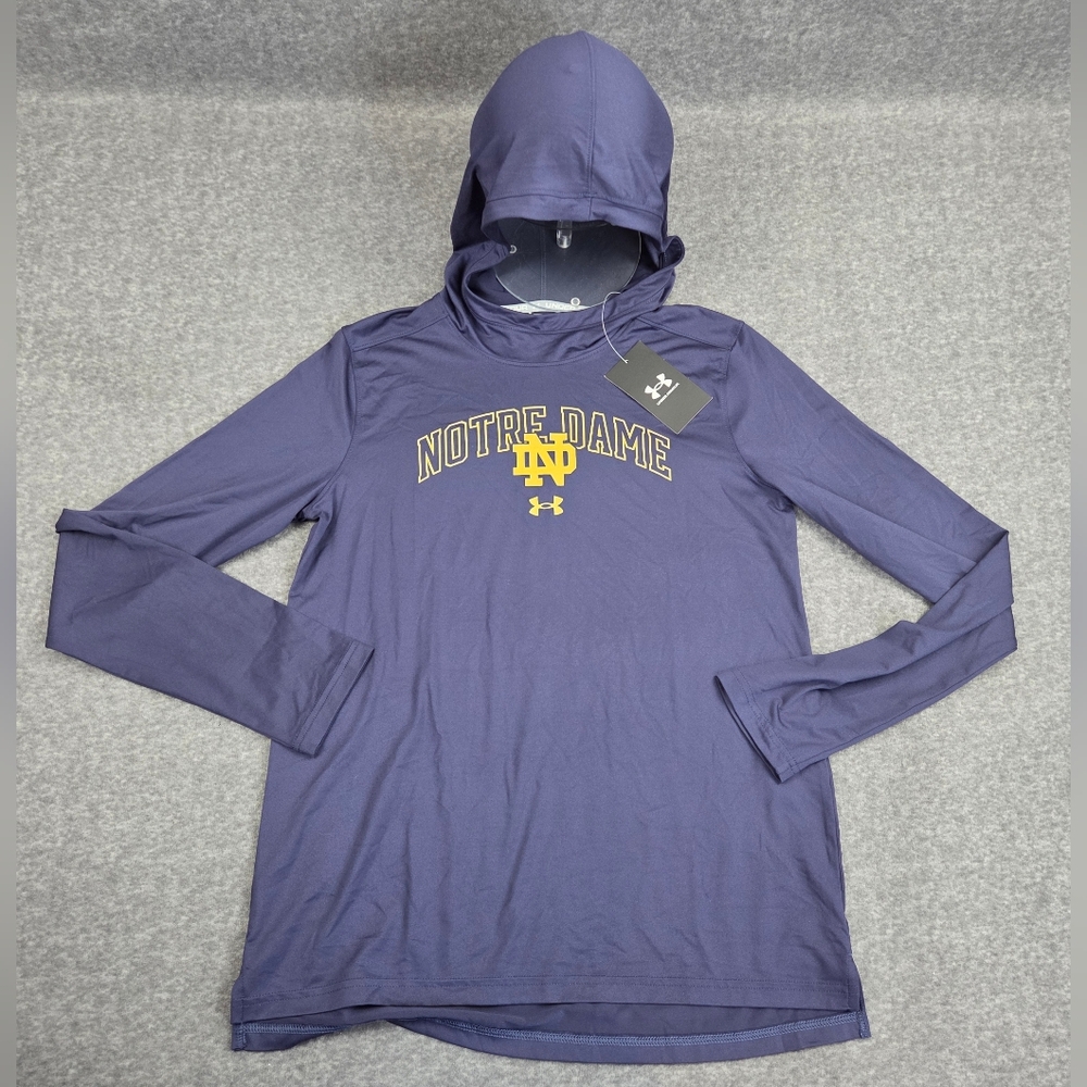 Under Armour Knockout Hoodie Womens XS Blue Long Sleeve Pullover Notre Dame Logo - Picture 2 of 6